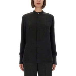 Victoria Beckham High Neck Black Silk Shirt With Pleat Detail - NWT